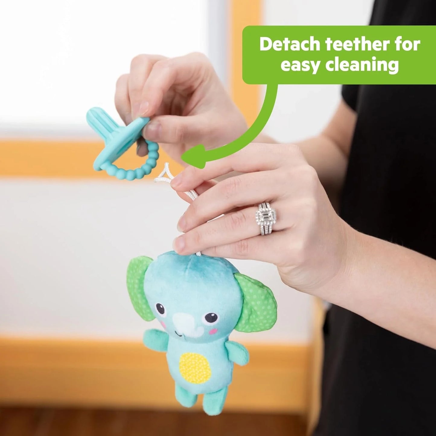 SootheMate Plush Elephant Teether Toy with Detachable Silicone Teether