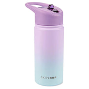 Lavender stainless steel straw bottle with flip-top lid, SKIP*HOP logo