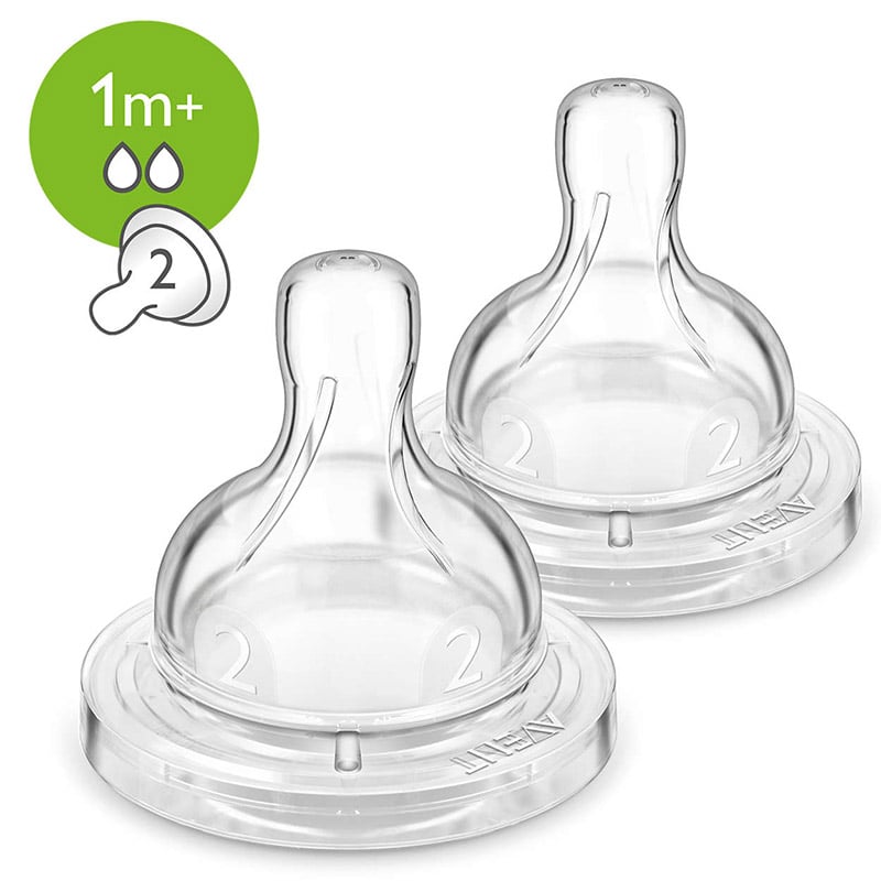 2 Natural Teats Slow Flow 2 Holes 1M+ | Bottle Feeding | Avent for Mamas & Papas LB - 6hr