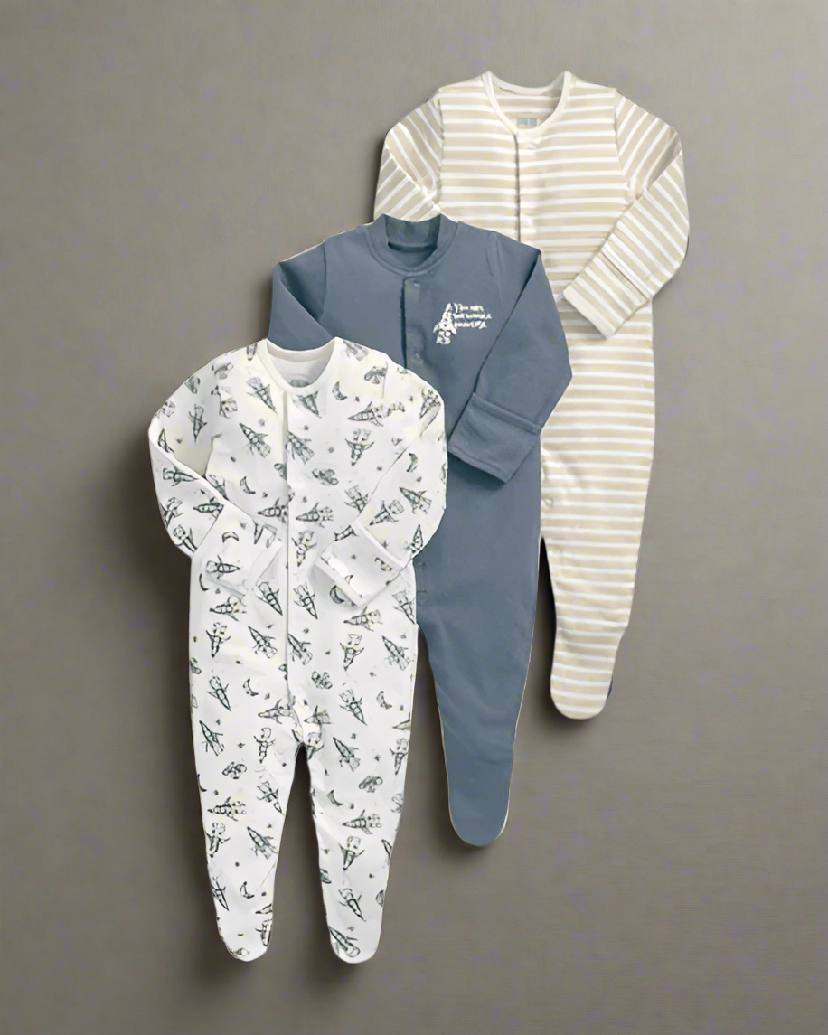 Mamas & Papas Blue Universe Sleepsuits (3 Pack) | Mamas & Papas, Babies, Nursing, Sleepsuit