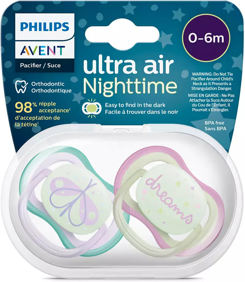 Avent Philips Pacifier Ultra Air Night 0-6 Months | Mamas & Papas, Babies, Nursing, Soother