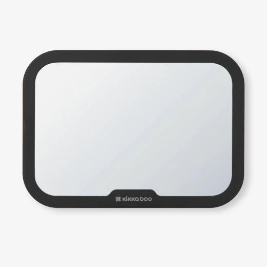 Rectangular rearview mirror with black frame and dark viewing panel