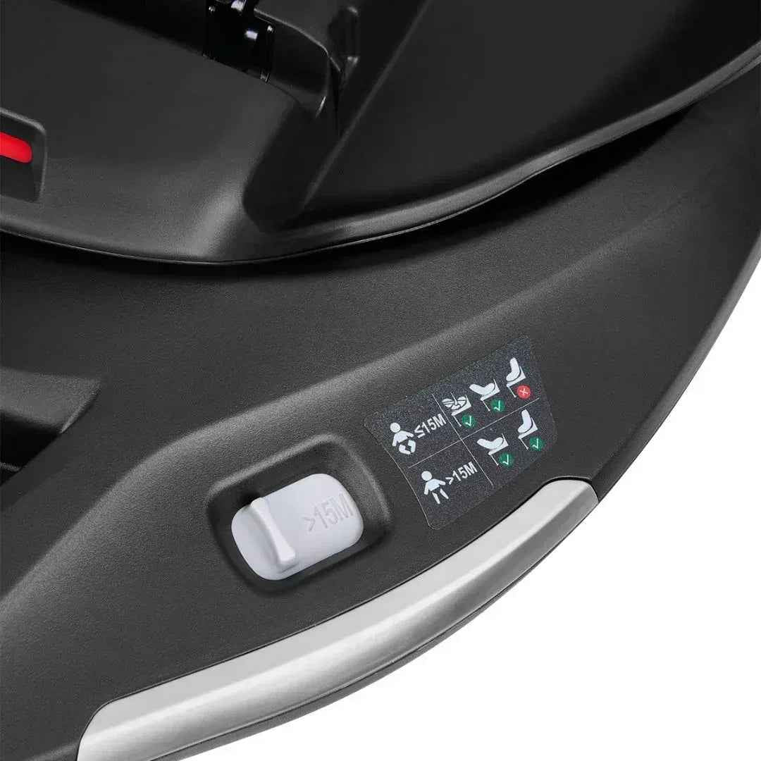 ISOFIX base control panel with icons and buttons on dark gray