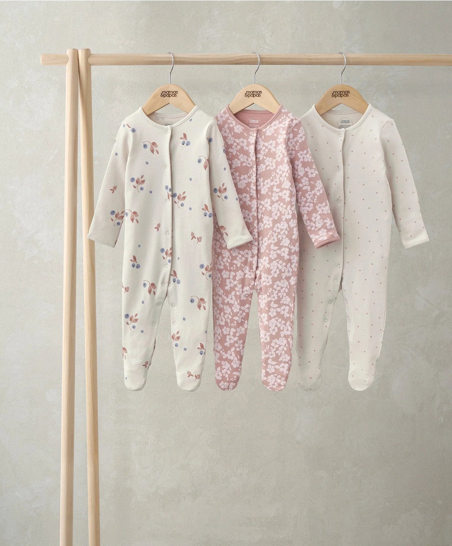 Mamas & Papas Long Sleeve Sleepsuits (Pack of 3) - Peony & Berry Prints | Mamas & Papas, Babies, Nursing, Sleepsuit