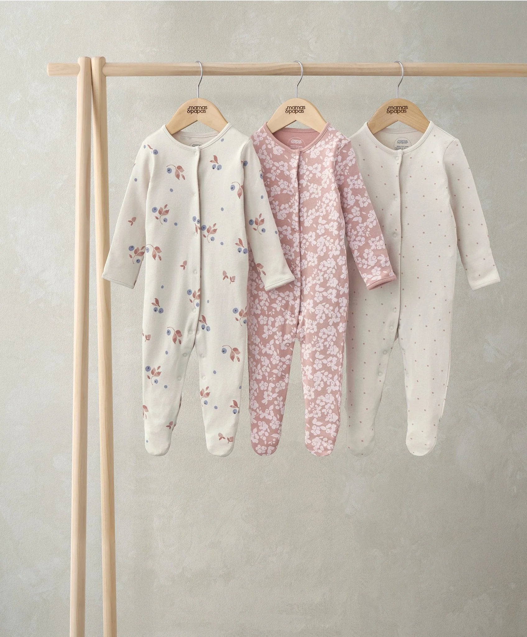 Mamas & Papas Long Sleeve Sleepsuits (Pack of 3) - Peony & Berry Prints | Mamas & Papas, Babies, Nursing, Sleepsuit