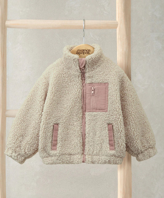 Mamas & Papas Funnel Neck Borg Jacket with Chest Pocket - Cream Jacket
