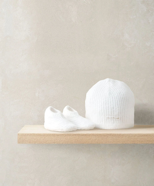 Mamas & Papas Waffle Knit Hat & Booties Set - White Hat