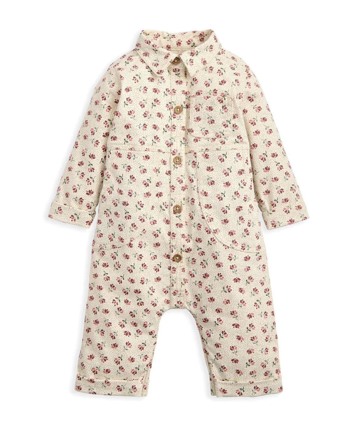 Spotty Floral Twill Boiler Suit - Cream | Bodysuit | Mamas & Papas for Mamas & Papas LB - 6hr