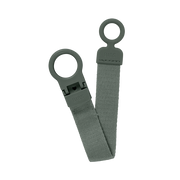 Sage green pacifier clip with two loop rings and BIBS logo tag