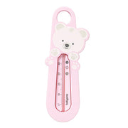 Pink teddy-shaped floating bath thermometer with °C scale and thermometer window