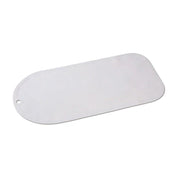 Grey non-slip bath mat, rounded rectangular shape with corner hole