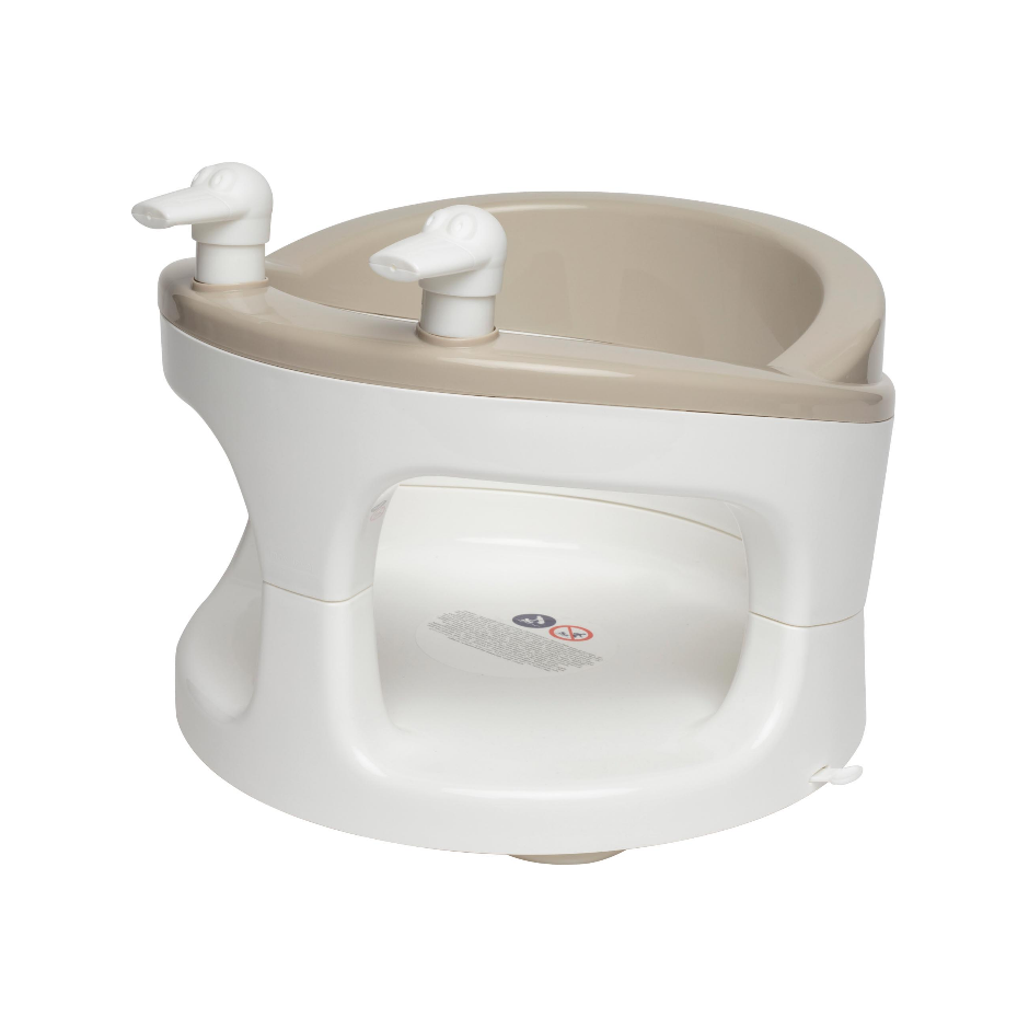 White bath seat with taupe basin and two arm rests