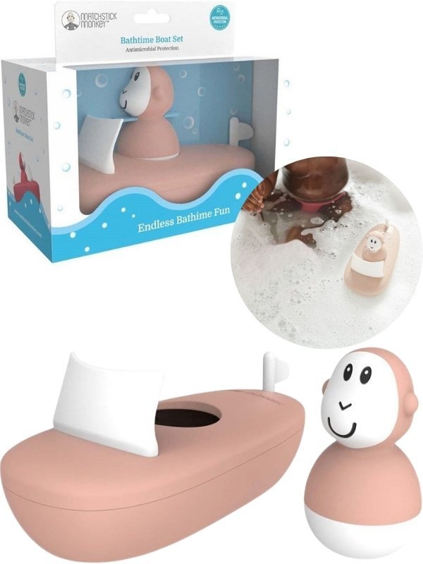 Bathtime Boat Set - Boat With Monkey Bath Toy - Pink | Bath Toy | Matchstick Monkey for Mamas & Papas LB - Activity & Sensory Toys