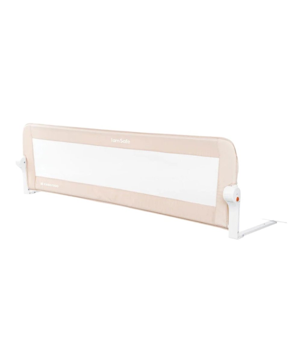Beige fabric bed safety rail with curved frame and side clamp, 150 cm