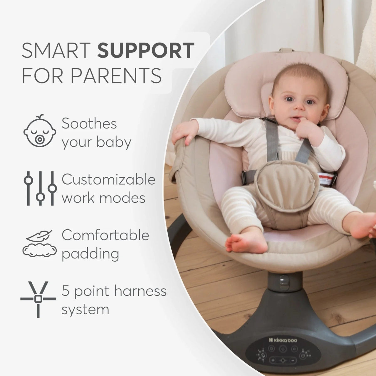 Codie Light Grey 2025 Electrical side to side swing | Swing | Kikkaboo for Mamas & Papas LB - Furniture & Nursery