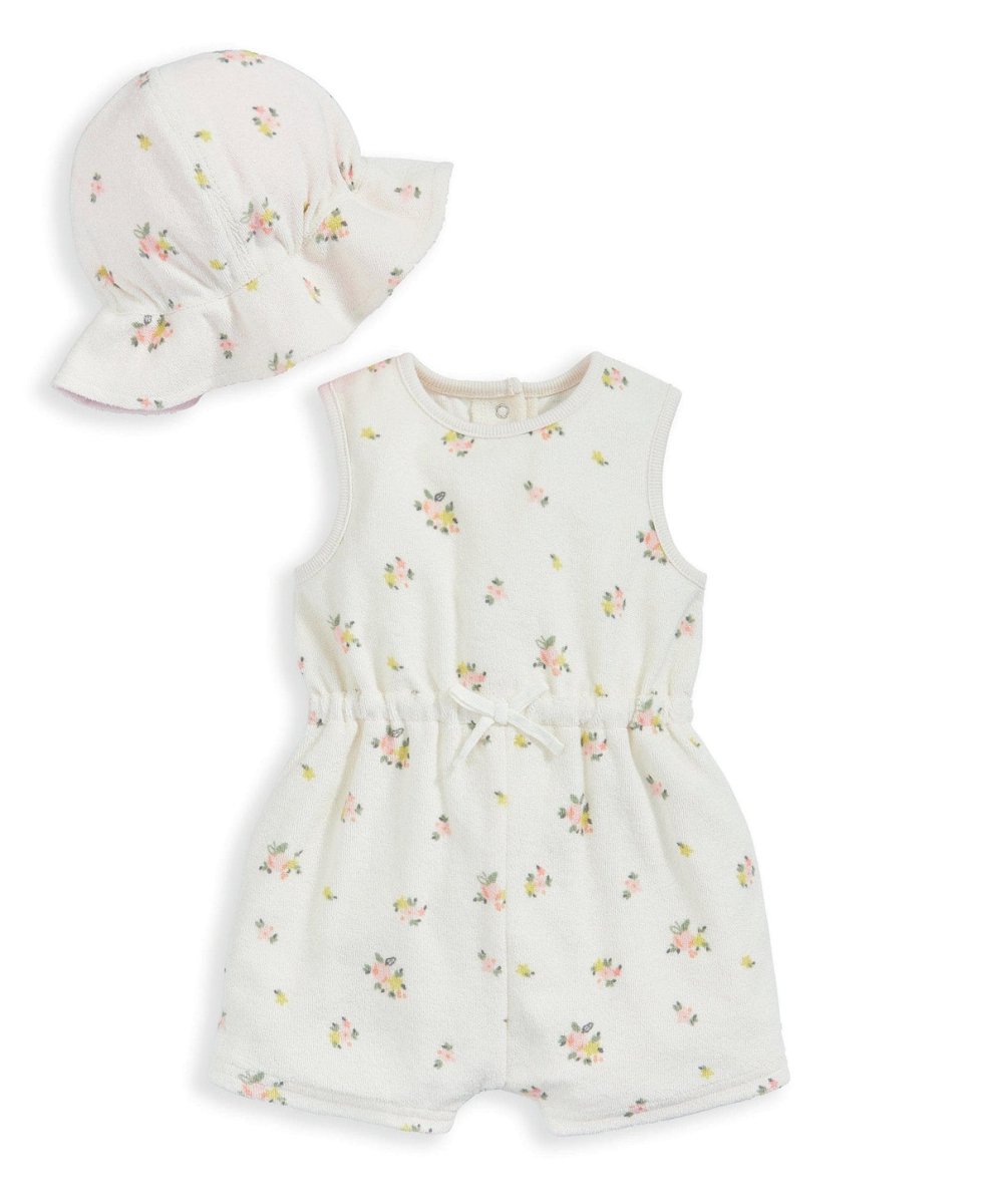Floral Towelling Romper & Hat Outfit Set | Romper | Mamas & Papas for Mamas & Papas LB - 6hr