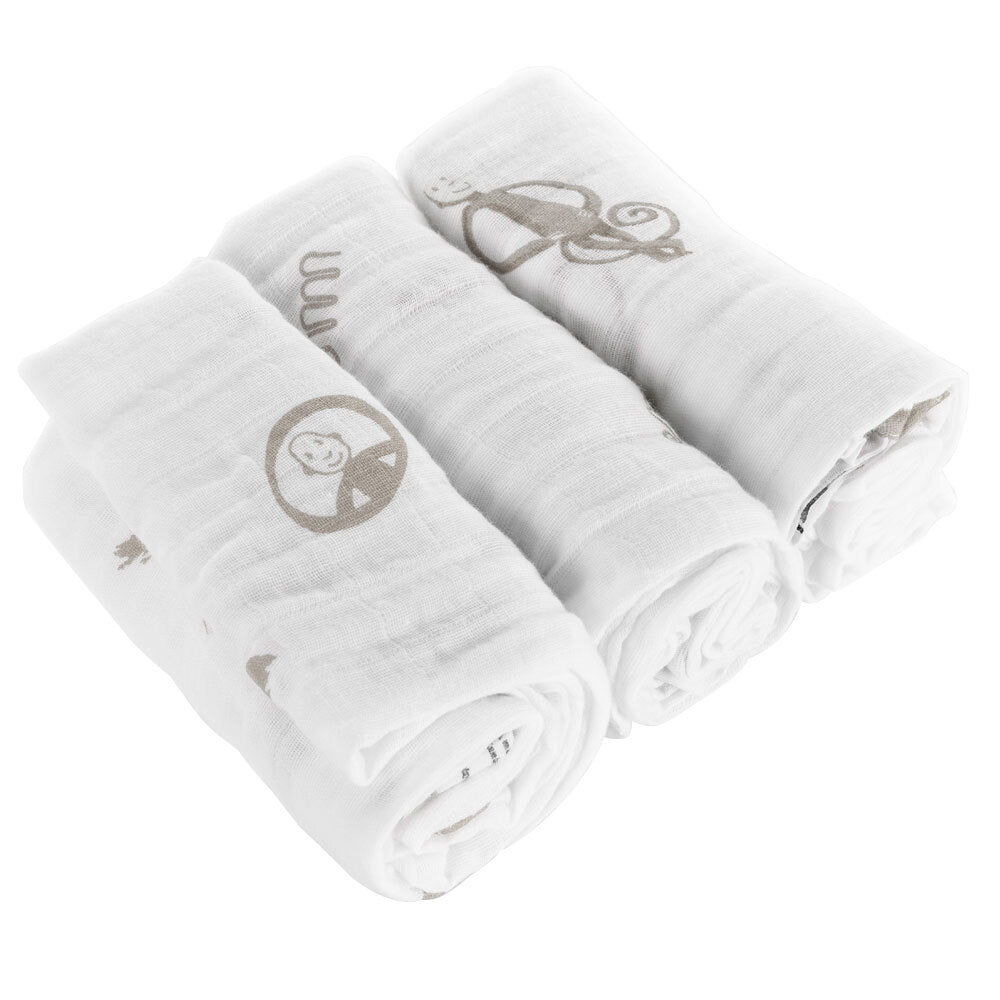 Organic Cotton Muslin - Pack of 3 - 70x70cm | Muslin Blanket | Matchstick Monkey for Mamas & Papas LB - Bibs & Muslins