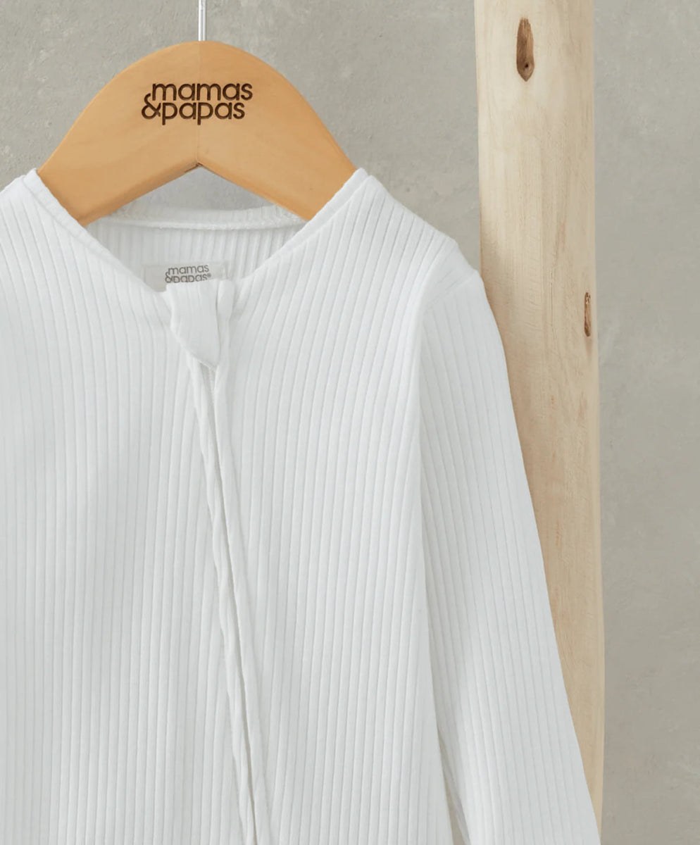 Organic Cotton Ribbed Sleepsuit - White | Bodysuit | Mamas & Papas for Mamas & Papas LB - 6hr