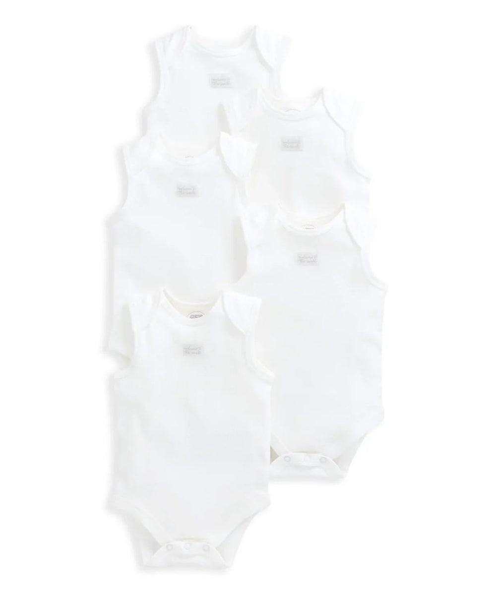 Organic Sleeveless Bodysuits (5 Pack) - White | Sleepsuit | Mamas & Papas for Mamas & Papas LB - 6hr