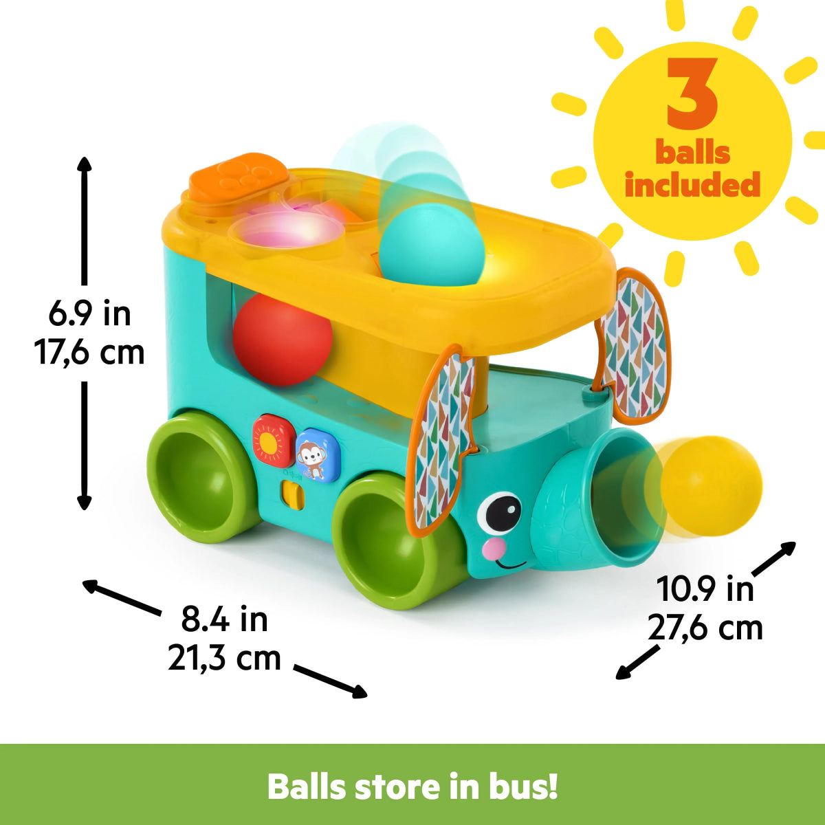 Pop & Roll Safari Bus Ball Play Toy | Activity Toy | Bright Starts for Mamas & Papas LB - 6hr