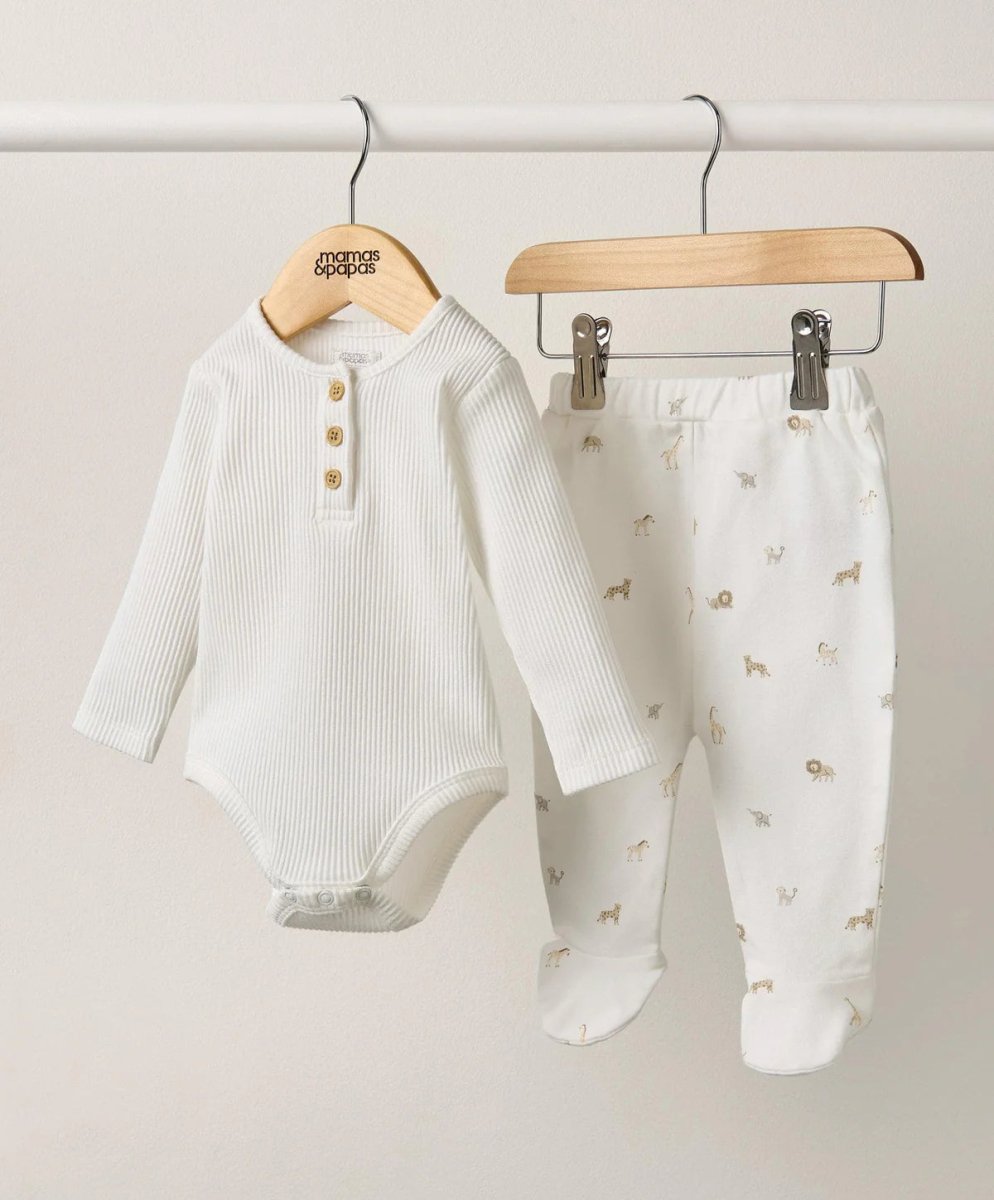 Ribbed Bodysuit & Safari Print Pants - 2 Piece Set | Set | Mamas & Papas for Mamas & Papas LB - 6hr