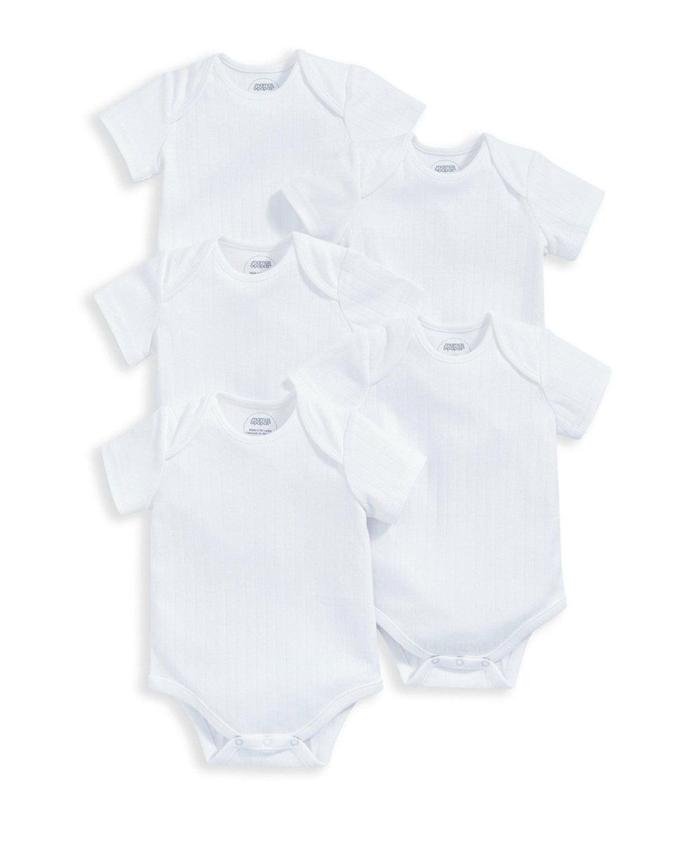 Ribbed Shortsleeved Bodysuits (Set of 5) - White | Bodysuit | Mamas & Papas for Mamas & Papas LB - 6hr
