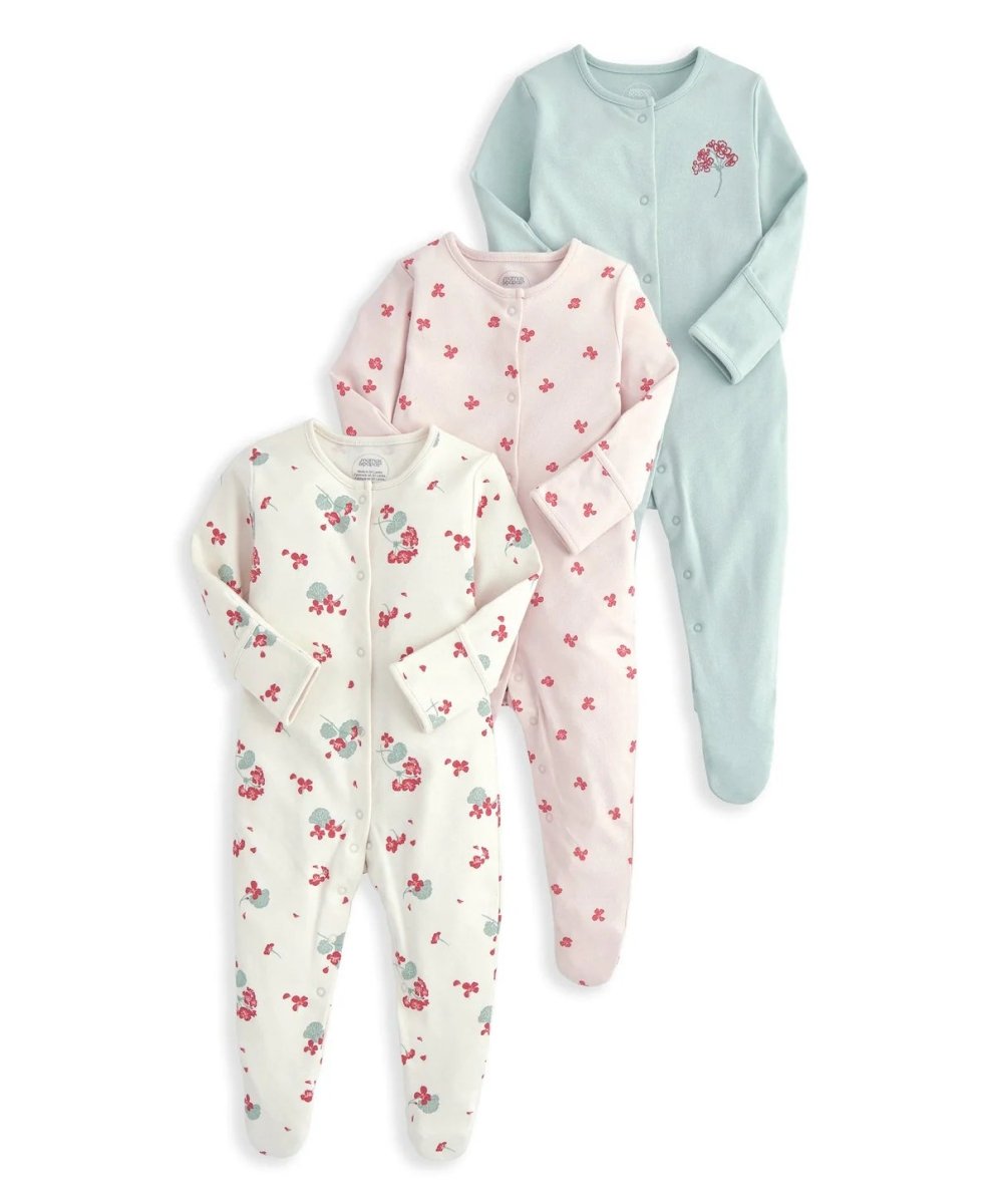 Sleepsuits (Pack of 3) - Geranium Print | Sleepsuit | Mamas & Papas for Mamas & Papas LB - 6hr