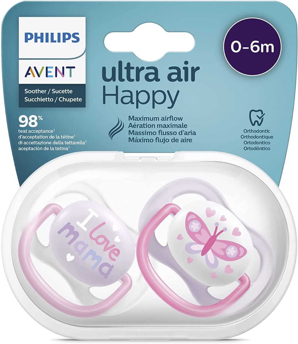 Ultra Air Pacifier 0 - 6 Pink - Purple | Pacifier | Avent for Mamas & Papas LB - 6hr