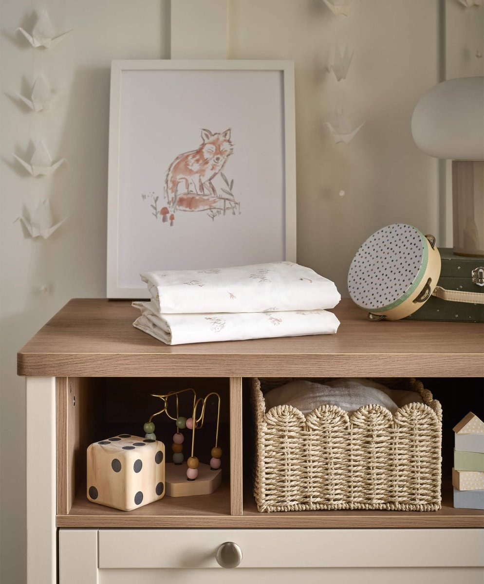 Welcome To The World Seedling Cotbed Fitted Sheets Bunny/Fox Pack of 2 | Nursery Bedding | Mamas & Papas for Mamas & Papas LB - Furniture & Nursery