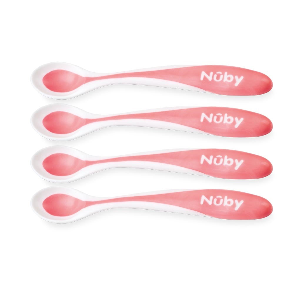 Nuby Patented hot safe spoon - Pack of 4 - Assorted | Mamas & Papas, Babies, Nursing, Spoon