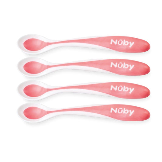 Nuby Patented hot safe spoon - Pack of 4 - Assorted | Mamas & Papas, Babies, Nursing, Spoon