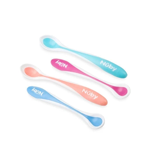 Nuby Patented hot safe spoon - Pack of 4 - Assorted | Mamas & Papas, Babies, Nursing, Spoon