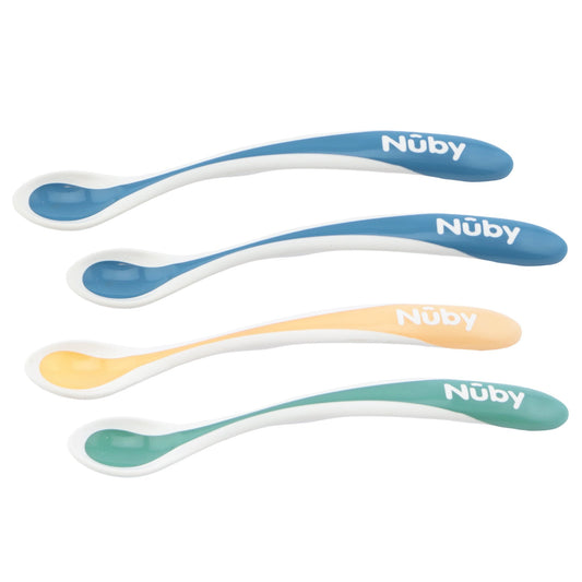 Nuby Patented hot safe spoon - Pack of 4 - Assorted | Mamas & Papas, Babies, Nursing, Spoon