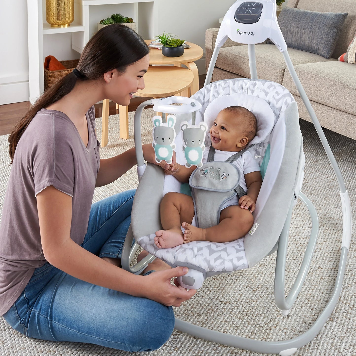 2-in-1 Multi-Direction Compact Vibrating Baby Swing & Rocker