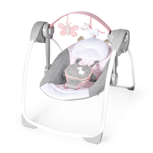 Ingenuity Comfort 2 Go Compact Portable Baby Swing, Flora the Unicorn