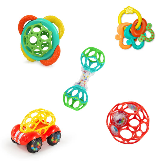 Bright Starts Soothers & Shakers 5 Piece Gift Set, On the Go Baby Toys Rattle