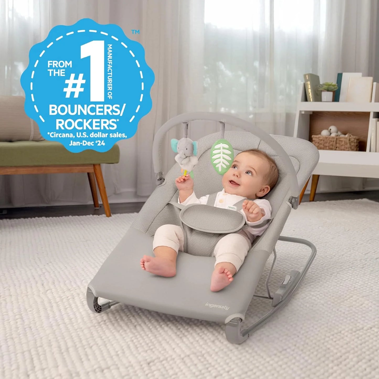 Nestle Vibrating Rocker, Lightweight Foldable Infant Seat with Breathable Fabric