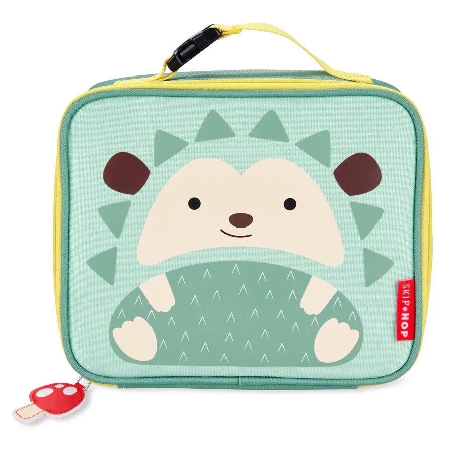 Light teal hedgehog cartoon zip-top lunch bag with carry handle