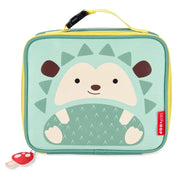 Light teal hedgehog cartoon zip-top lunch bag with carry handle