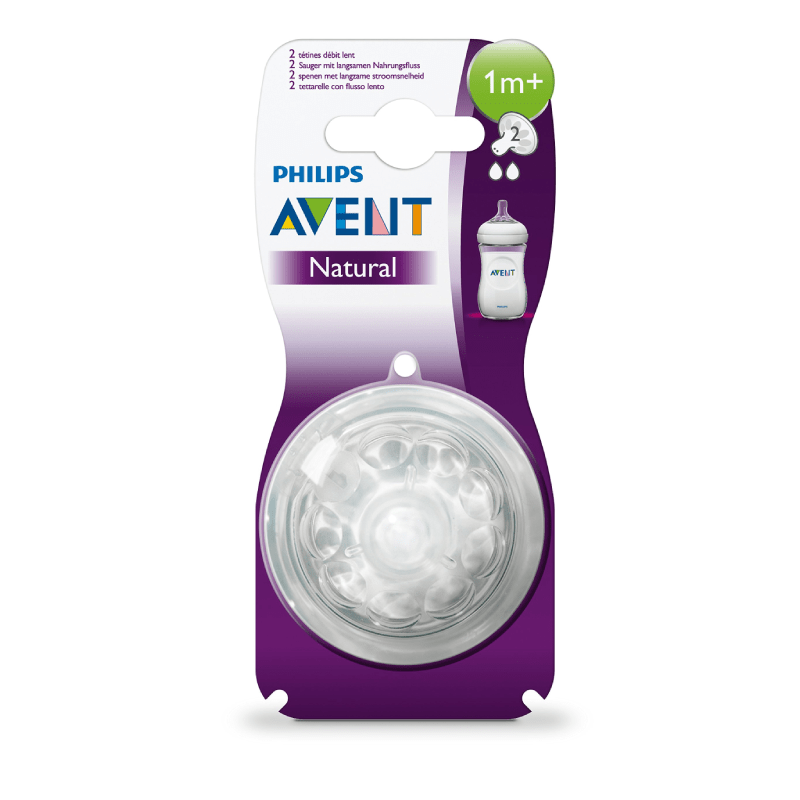 2 Natural Teats Slow Flow 2 Holes 1M+ | Bottle Feeding | Avent for Mamas & Papas LB - 6hr