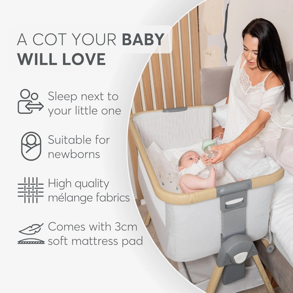 KikkaBoo Nanna Bedside Crib - Dark Grey | Mamas & Papas, Babies, Nursing, Bedside Crib