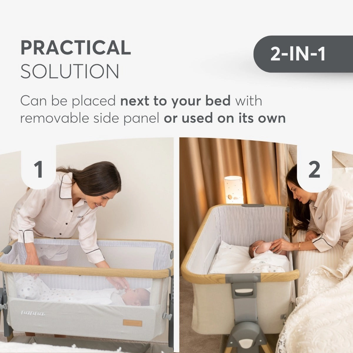 KikkaBoo Nanna Bedside Crib - Dark Grey | Mamas & Papas, Babies, Nursing, Bedside Crib