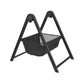 Dark fabric baby carrycot stand with A-frame legs and hanging carrycot basket