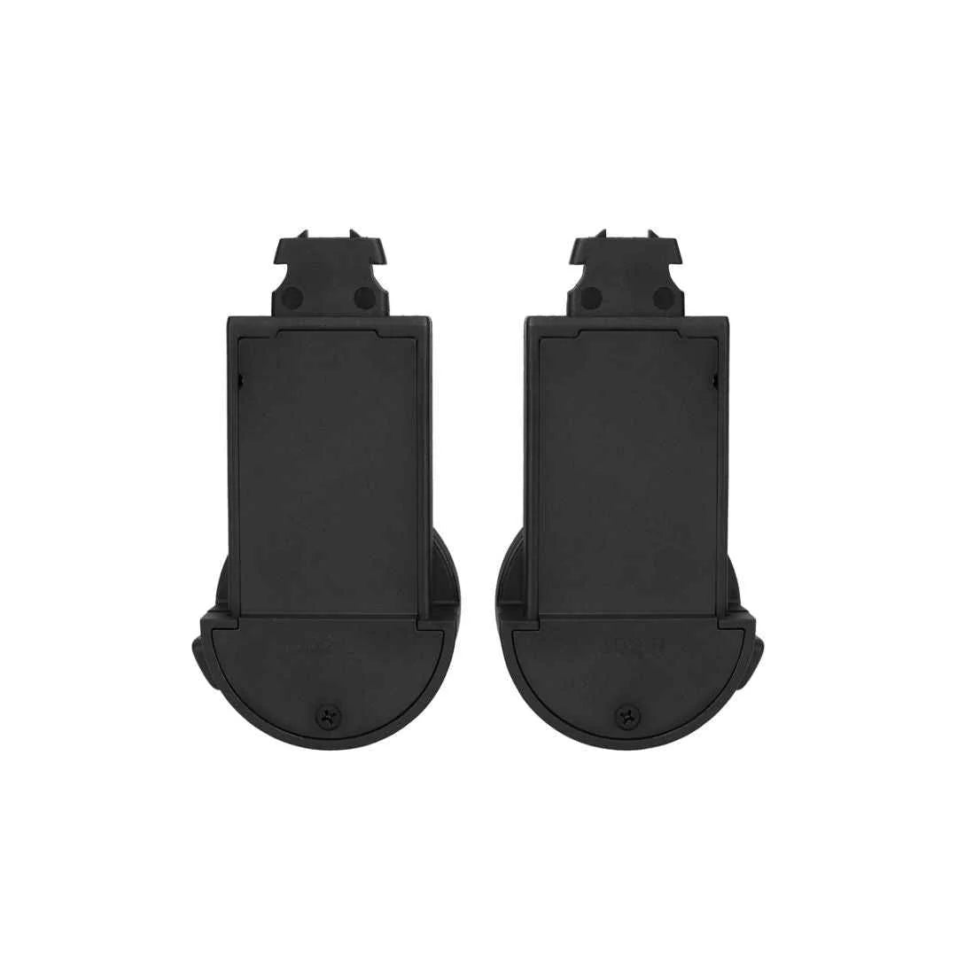 Pair of dark attachment clips for baby carrycot stand connection