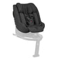 Dark gray i-Size car seat with reclined shell and five-point harness, front 3/4 view
