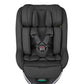 Dark gray i-Size car seat with five-point harness and padded headrest, close-up front