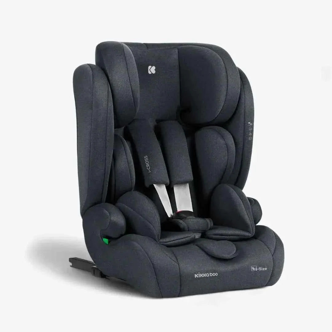 Dark grey car seat with headrest and multi-position side wings