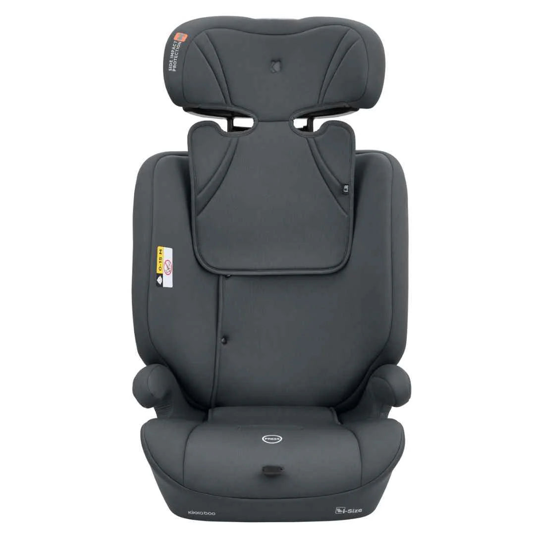 Grey i-Flow i-SIZE booster seat back with winged side supports and padded base