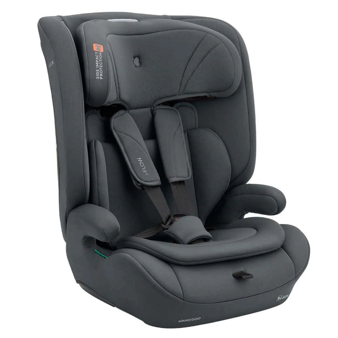 Grey i-Flow i-SIZE car seat with integrated headrest and padded harness