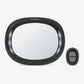 LED rearview car mirror with remote button, black oval frame and small control puck